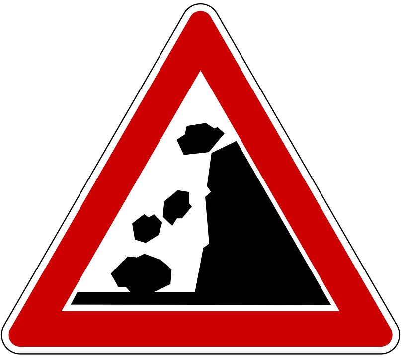 Falling Rocks Warning Road Sign png transparent