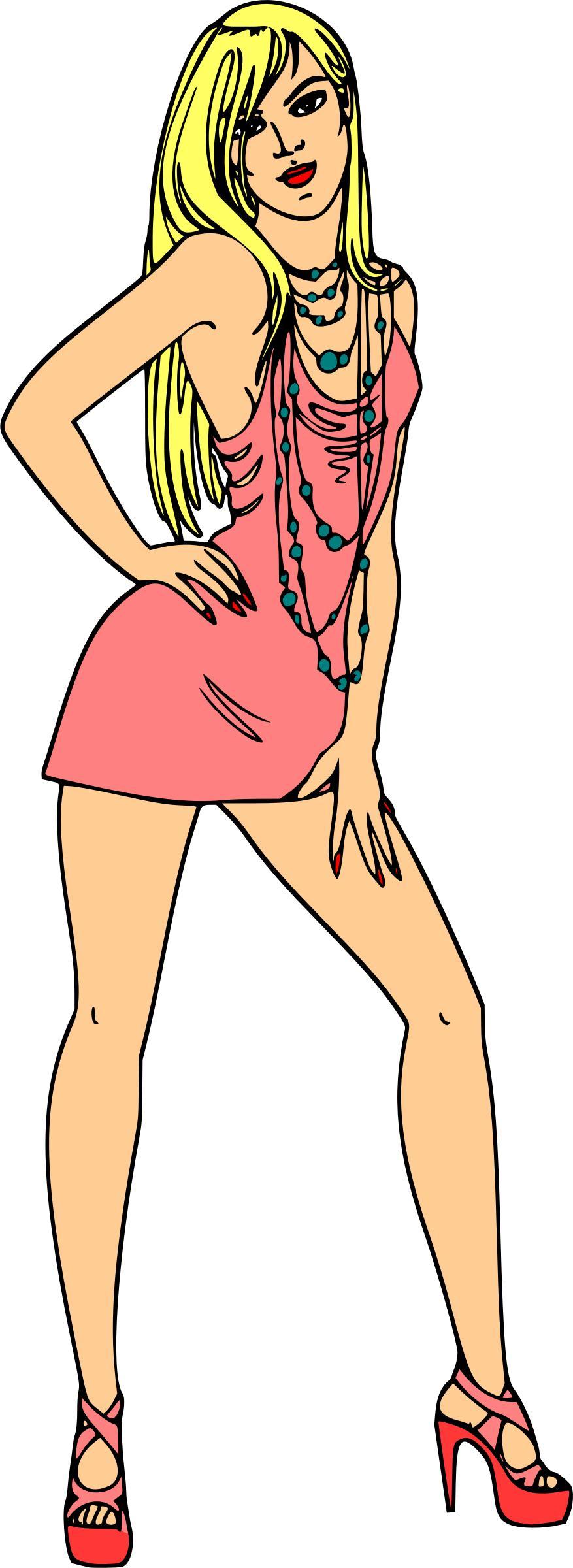 Woman in short pink dress (blonde hair, light skin) png transparent