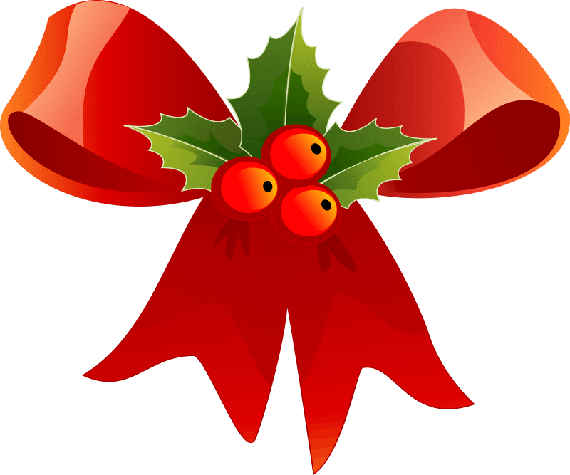 Gift Red Bow Holly leaves icons png preview