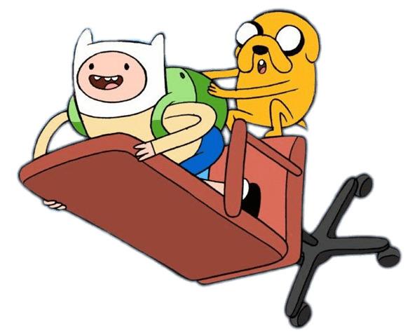 Adventure Time Finn and Jake Flying Around on A Desk Chair png transparent