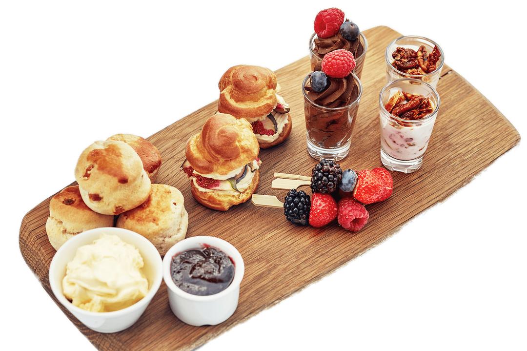 Afternoon Tea Selection on A Wooden Plate png transparent