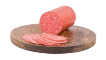 Beef Salami on A Wooden Board png transparent
