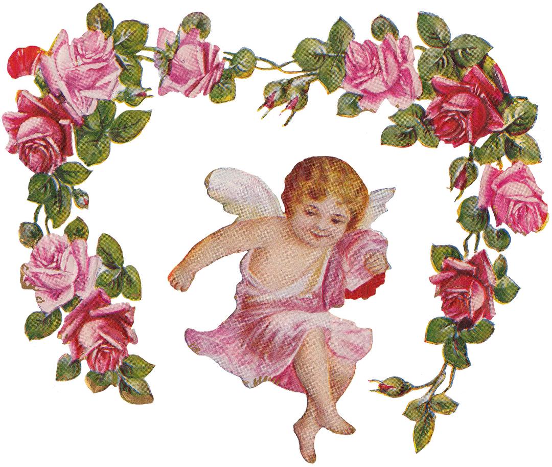 Cherub Angel Roses Vintage png transparent