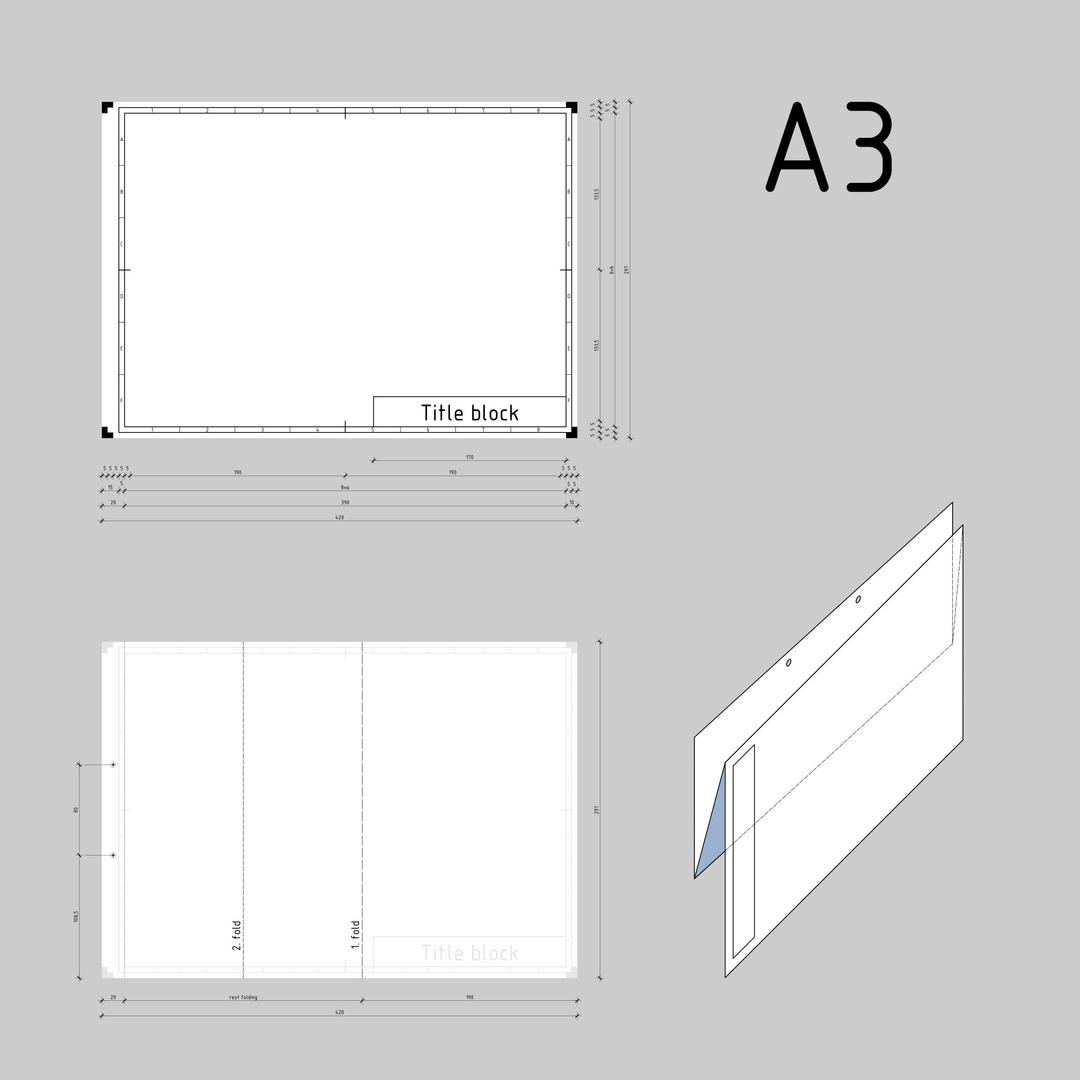 DIN A3 technical drawing format and folding png transparent
