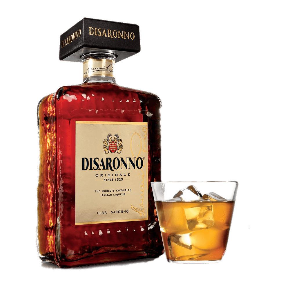 Disaronno Bottle and Glass png transparent