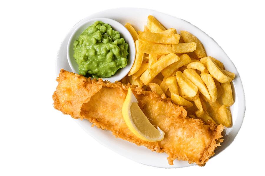 Fish and Chips With Pea Mash png transparent
