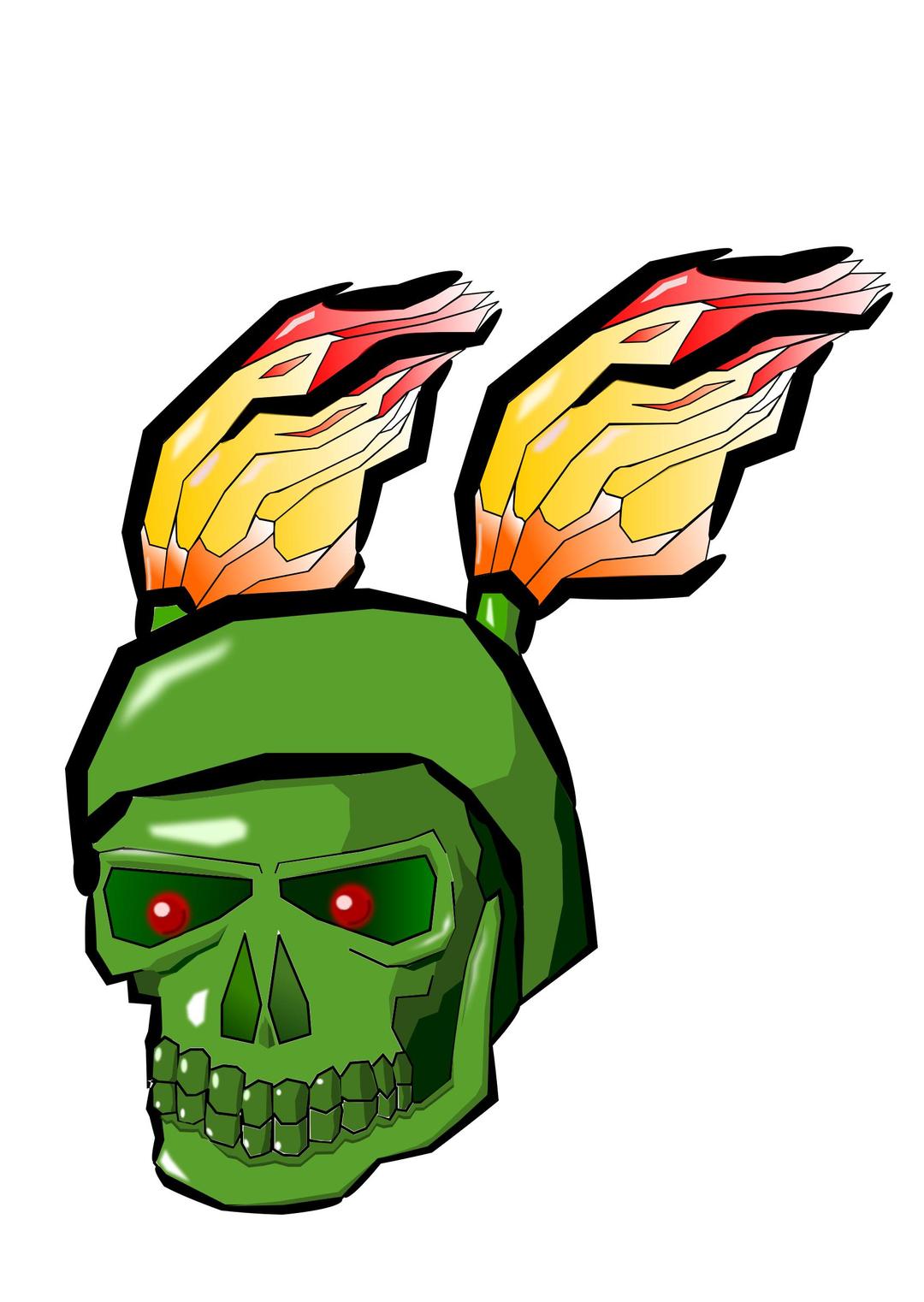 Green Skull with Flames png transparent