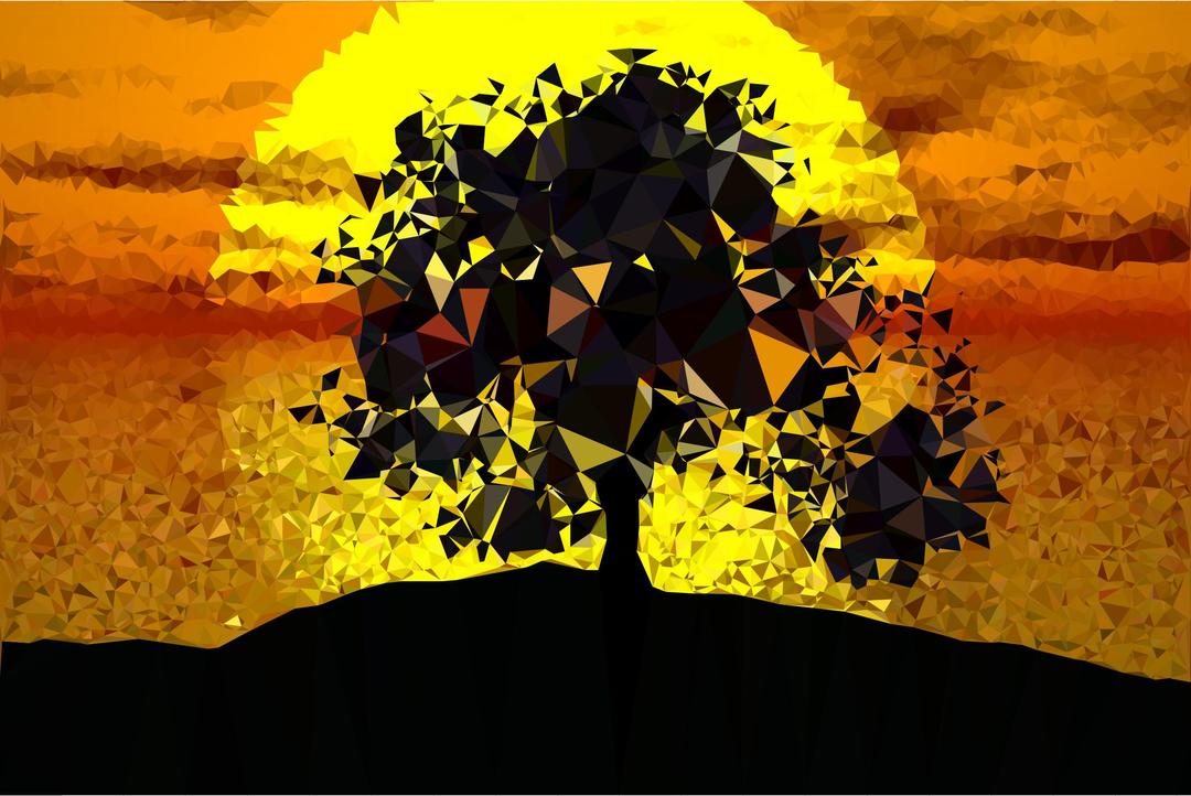 Low Poly Tree Silhouette Sunset png transparent