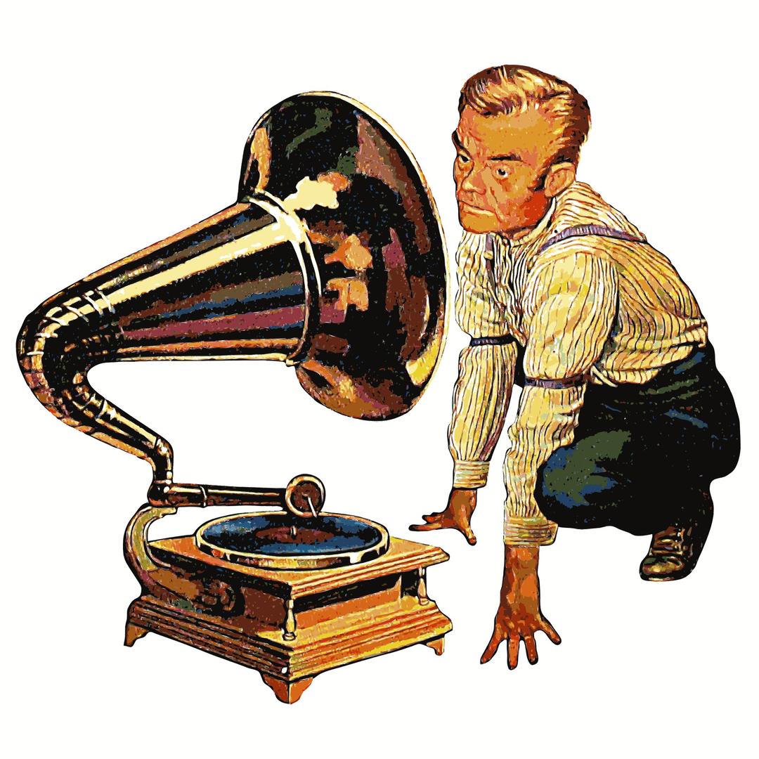 Man listening to Gramophone Detailed png transparent