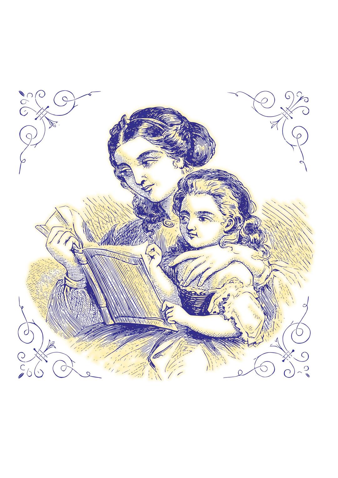 Mother reading for her daughter 02 png transparent