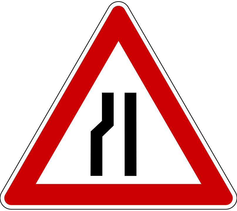 Narrow Road Warning Road Sign png transparent