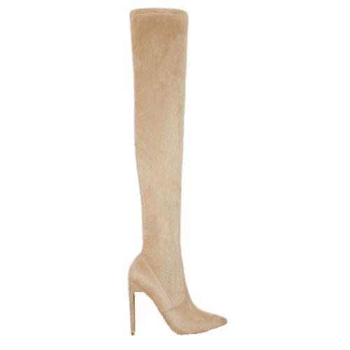 Nude Suede Thigh High Boot png transparent