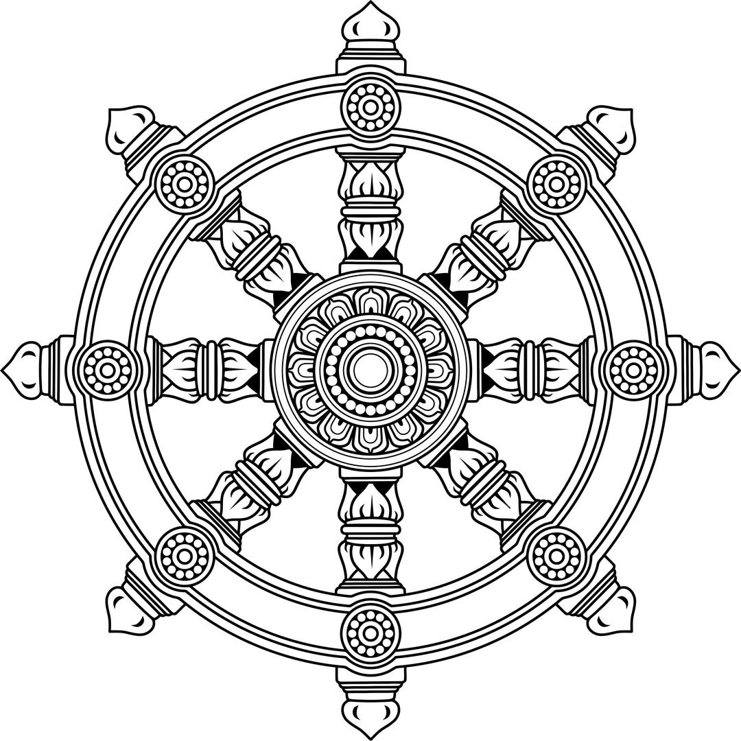 Ornate Dharma Wheel Line Art png transparent