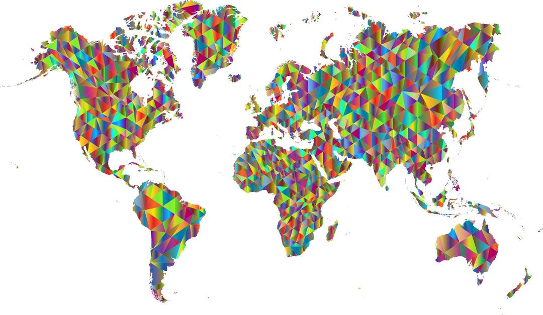 Polychromatic Low Poly World Map png transparent