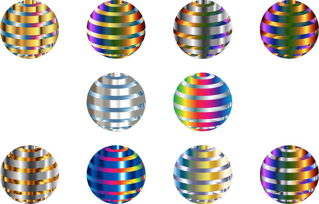 Set Of 10 Shiny Metallic 3D Spheres png transparent