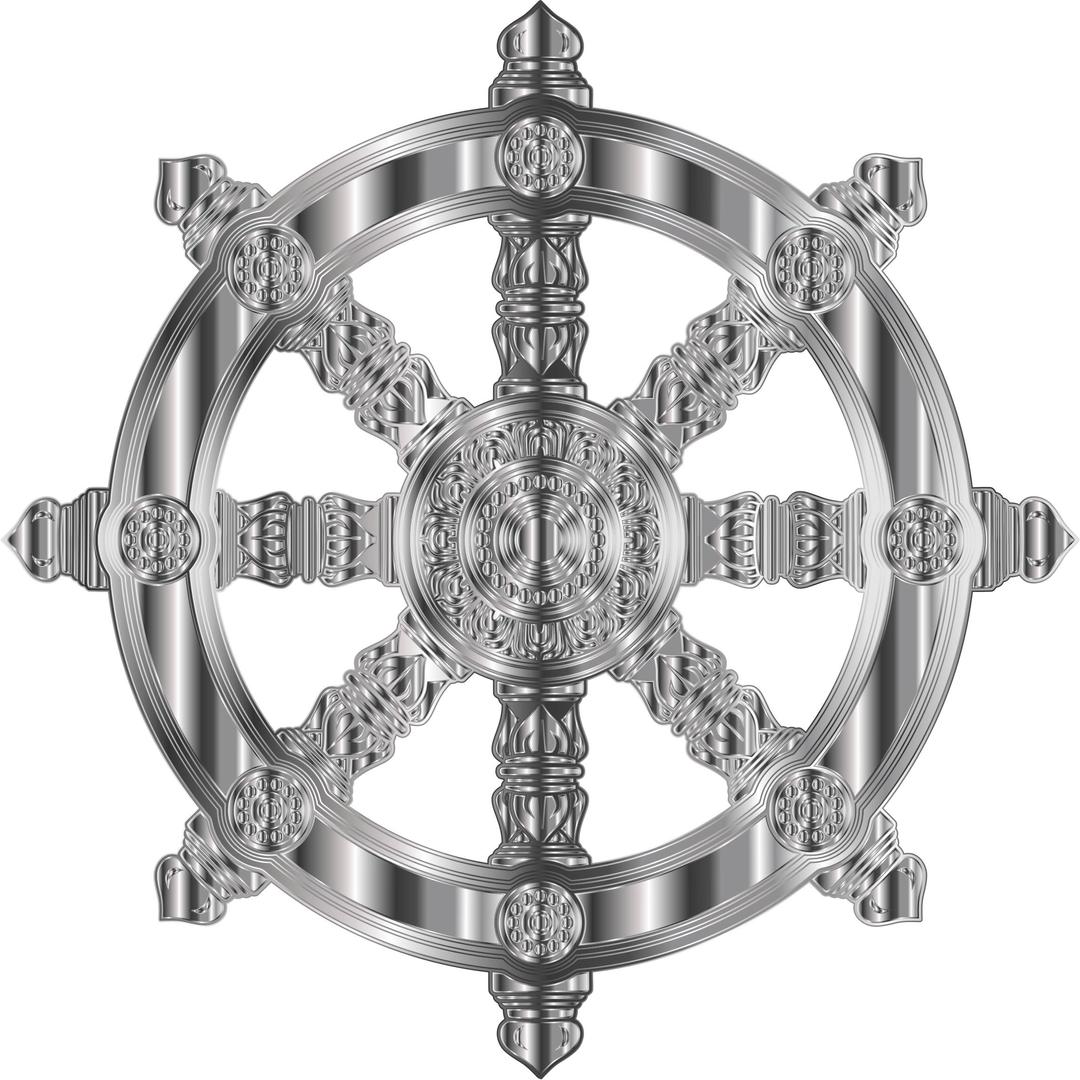 Stainless Steel Ornate Dharma Wheel png transparent