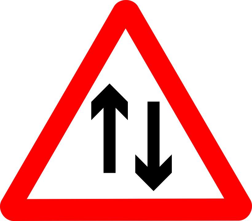Two Way Road Warning Road Sign png transparent
