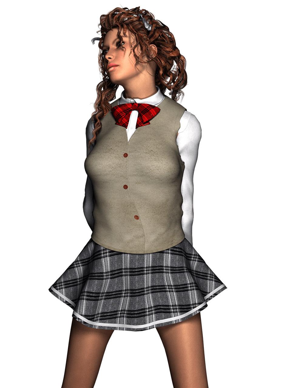 Woman With Grey Checkered Skirt png transparent