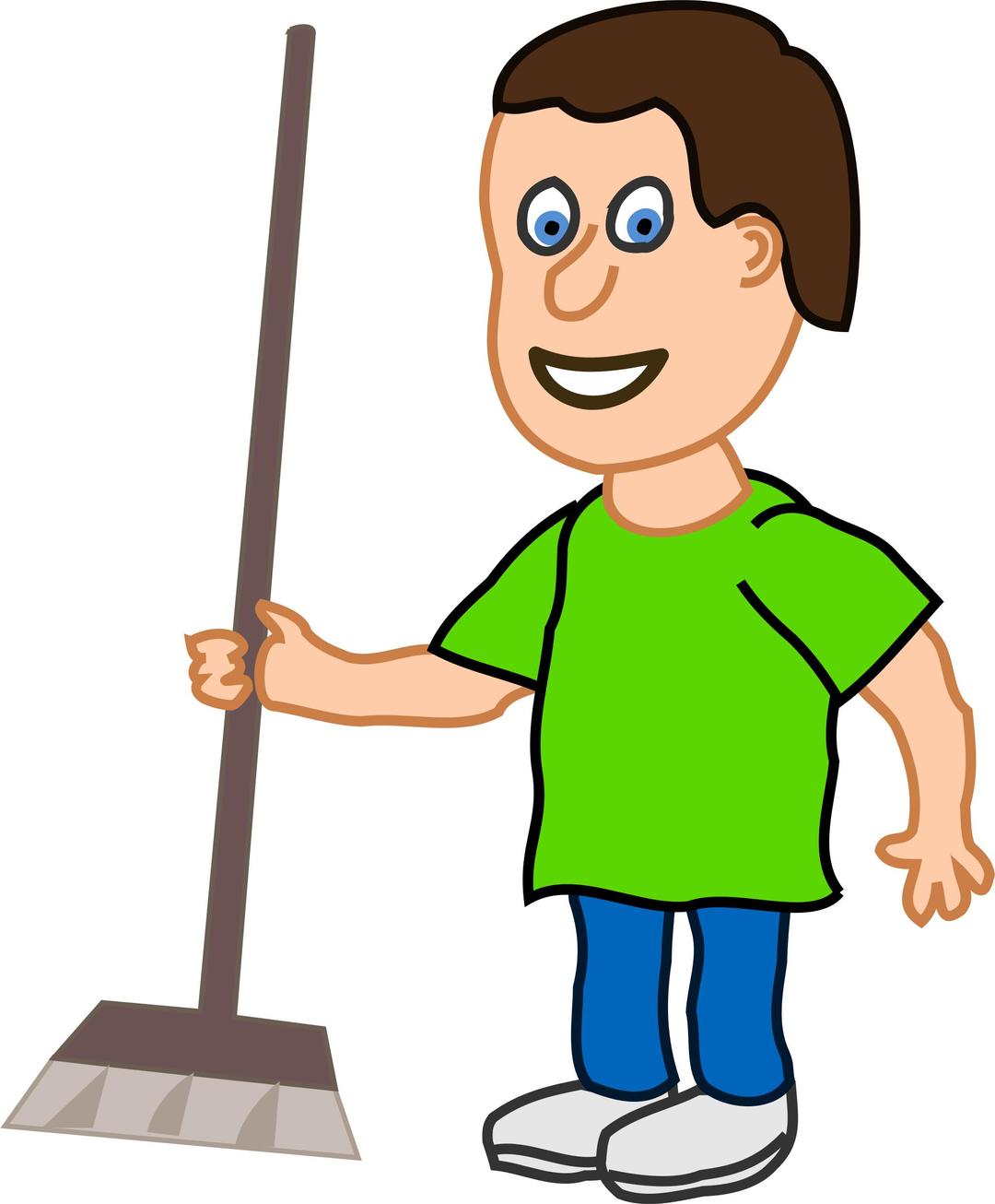 young housekeeper boy with broomstick png transparent