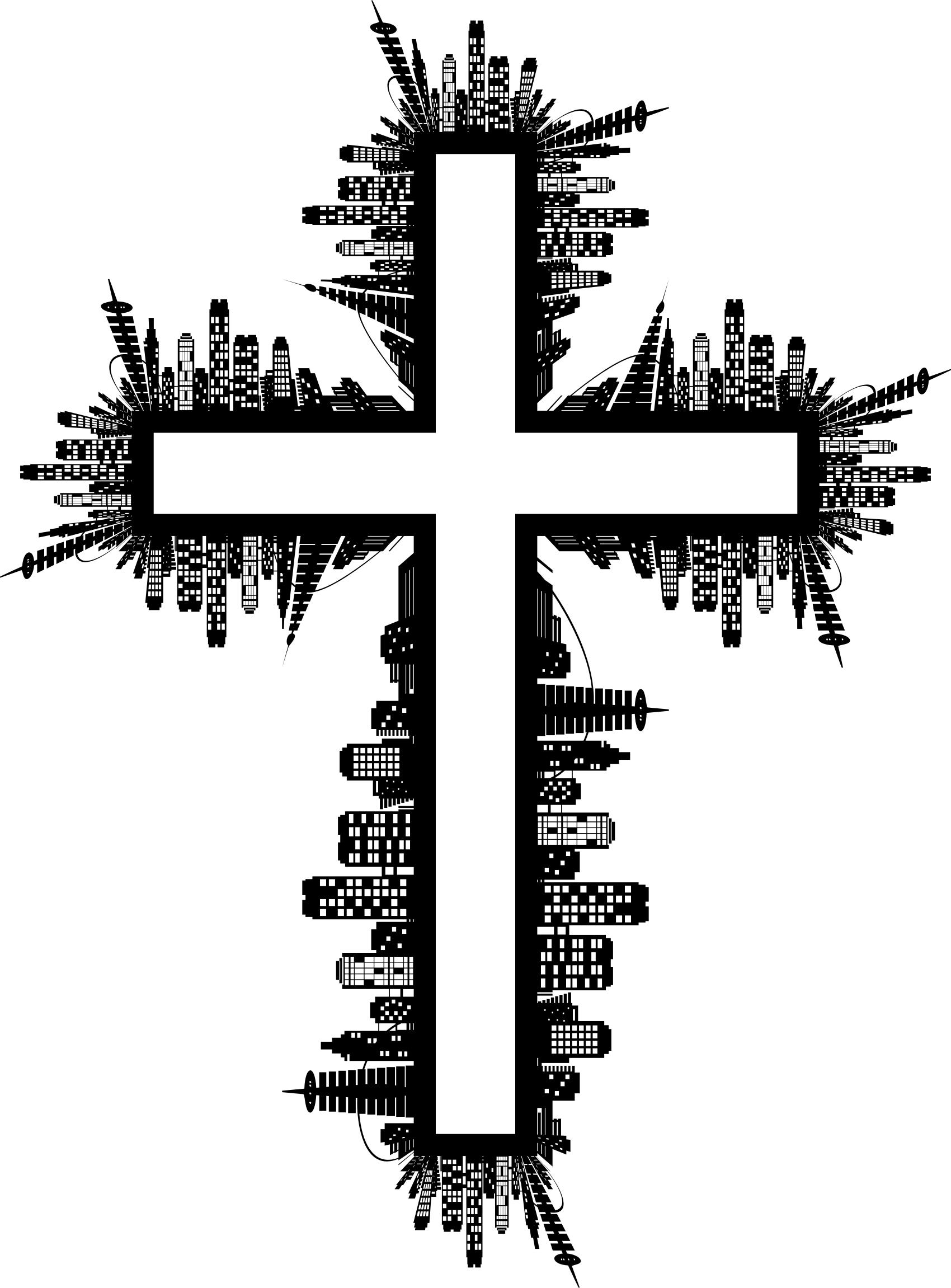 city skyline clipart black and white cross